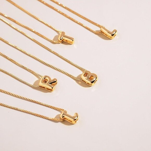 Gold Letter Necklace Women 14k Gold Plated Personalized Bubble Pendant - Picture 8 of 8